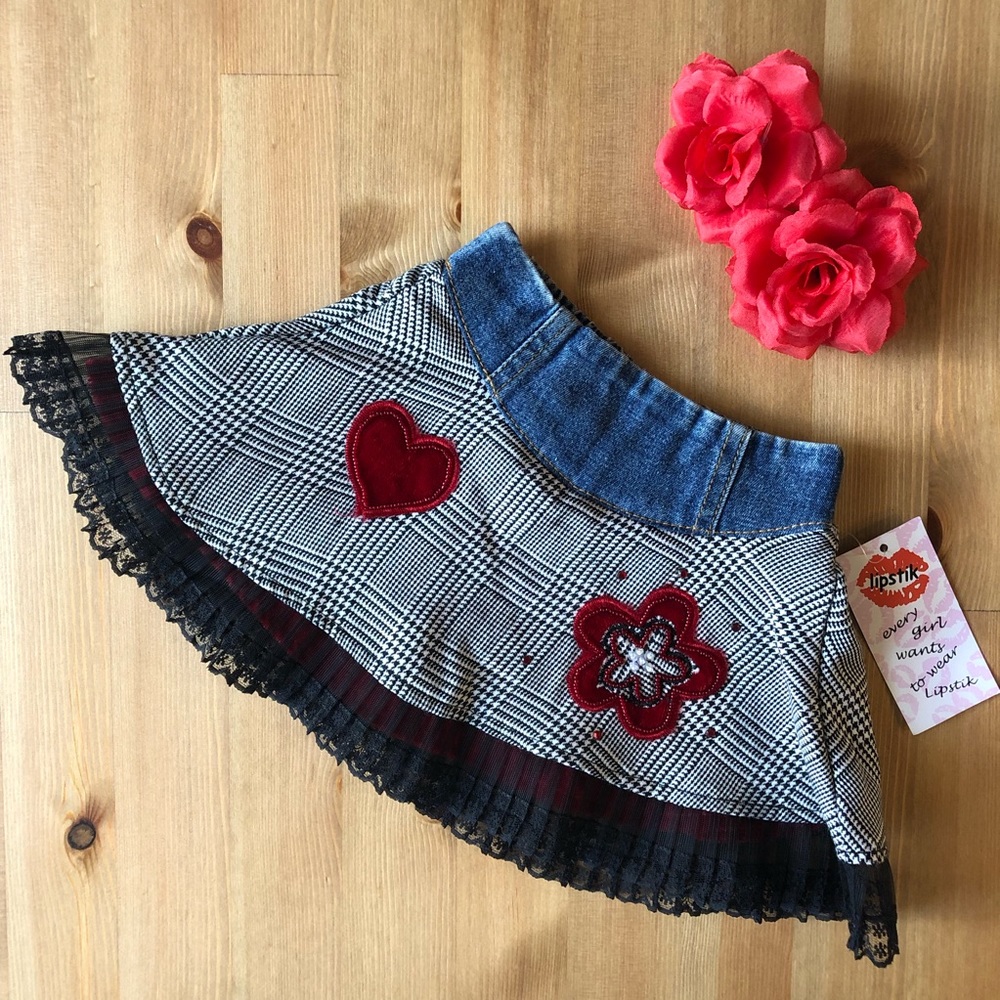 🌹HP🌹 Lipstik NWT jean skirt w/ red velvet